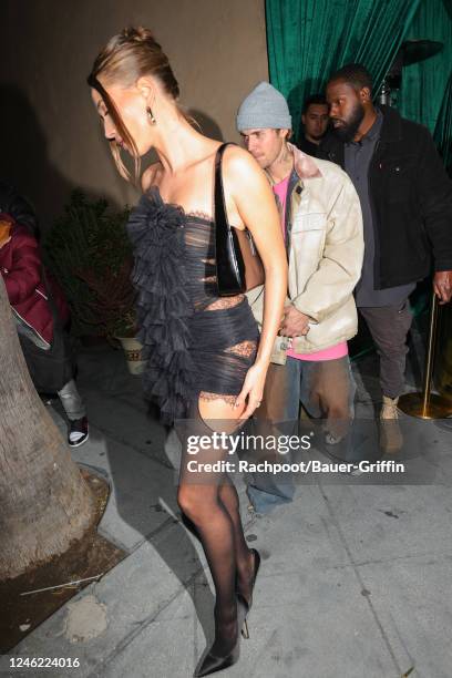 Hailey Bieber and Justin Bieber are seen on January 13, 2023 in Los Angeles, California.