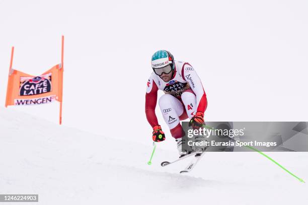 Vincent Kriechmayr of Austria competes during the Audi FIS Alpine Ski World Cup Mens Downhill at Lauberhorn on January 14, 2023 in Wengen,...