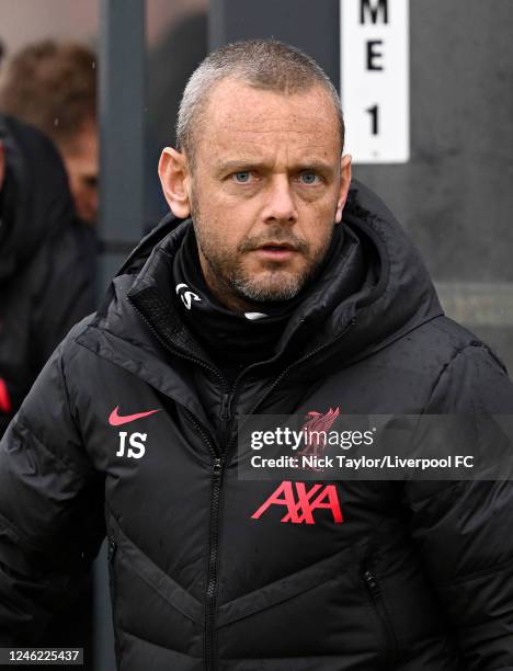 Jay Spearing of Liverpool during the U18 Premier League game at the AXA Training Centre on January 14, 2023 in Kirkby, England.