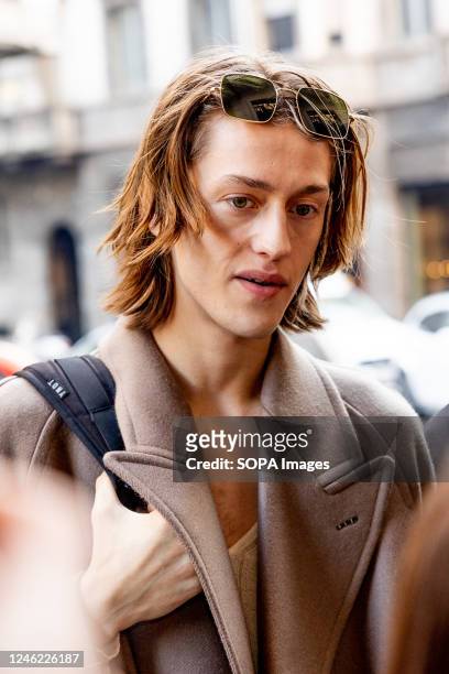 Percy Hynes White is seen during the Milan Fashion Week Menswear Fall/Winter 2023/2024 in Milano.