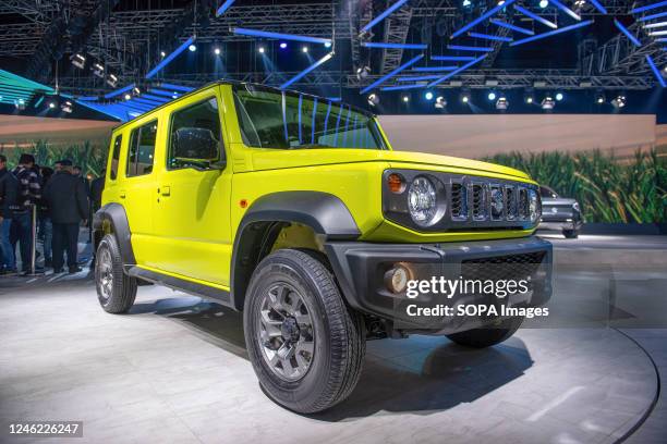 Maruti Suzuki Jimny SUV showcasing at Auto Expo 2023, India Expo Mart.