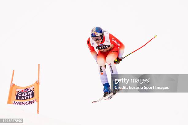 Marco Odermatt of Switzerland competes during the Audi FIS Alpine Ski World Cup Mens Downhill at Lauberhorn on January 14, 2023 in Wengen,...