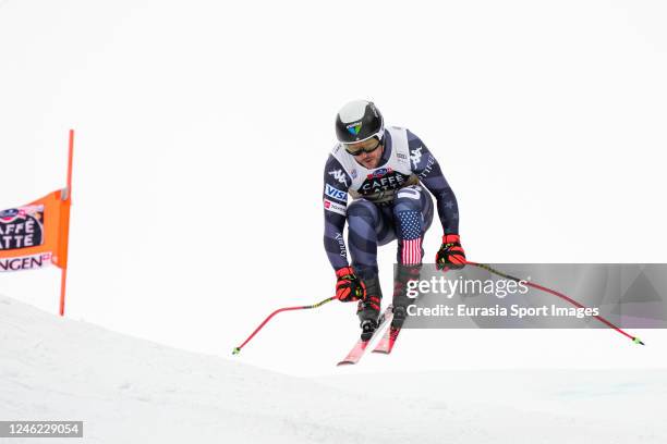 Jared Goldberg of USA in action during the Audi FIS Alpine Ski World Cup Mens Downhill at Lauberhorn on January 14, 2023 in Wengen, Switzerland.