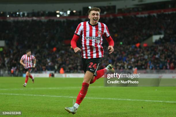 Sunderland's Dan Neil celebrates during the Sky Bet Championship match between Sunderland and Swansea City at the Stadium Of Light, Sunderland on...