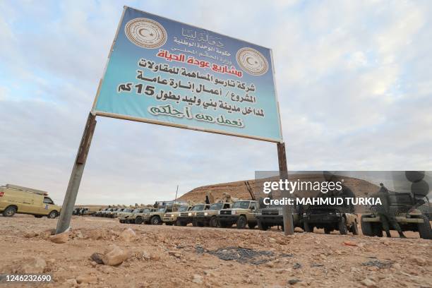 Libyan special forces in charge of illegal migration assemble in the southern region of Bani Walid, on January 14 ahead of their mission as part of a...