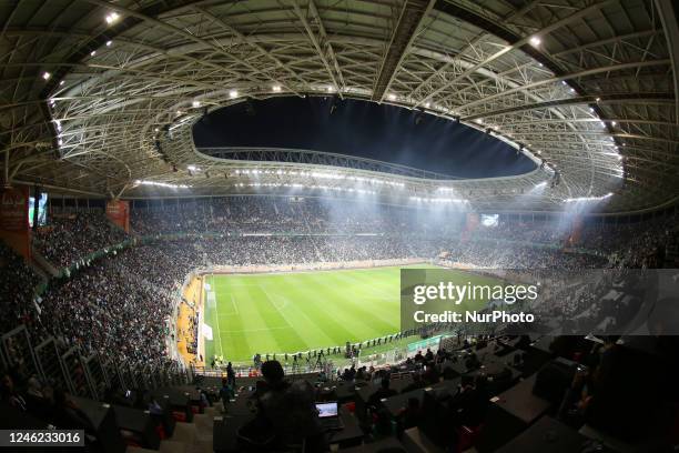 Photo taken on January 13, 2022 shows the Nelson Mandela Stadium during the opening ceremony of the 7th African Nations Championship in Algiers,...