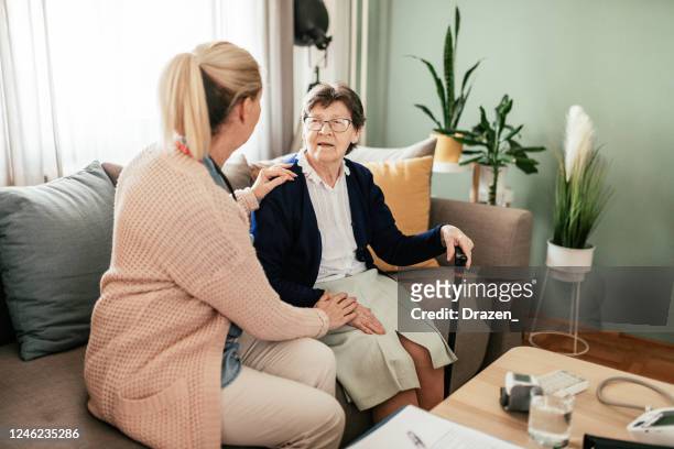 home care is good for mental health of the patients - emotional support stock pictures, royalty-free photos & images