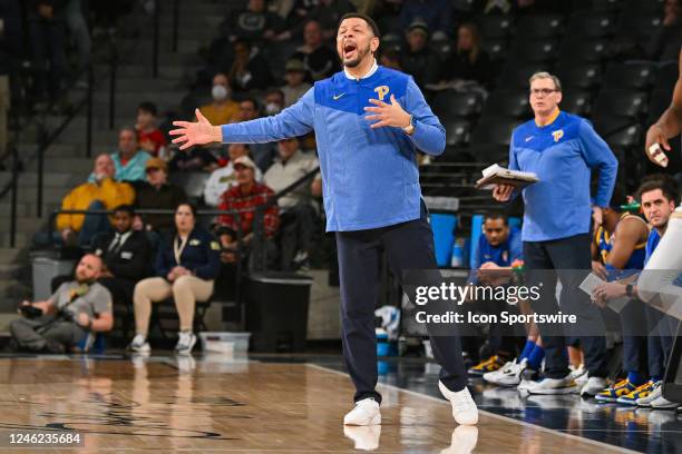 Pittsburgh head coach Jeff Capel reacts during the college basketball game between the Pittsburgh Panthers and the Georgia Tech Yellow Jackets on...