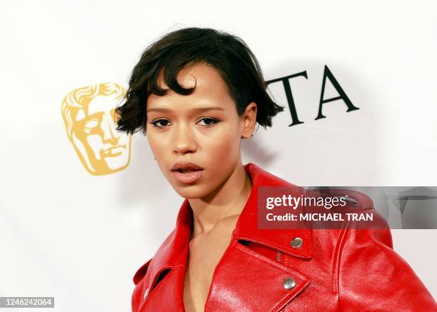 Canadian actress Taylor Russell arrives for the BAFTA Tea Party at the Four Seasons Hotel in Los Angeles, California, on January 14, 2023.