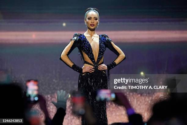 Miss USA R'Bonney Gabriel takes part of the 71st Miss Universe competition at the New Orleans Ernest N. Morial Convention Center in New Orleans,...