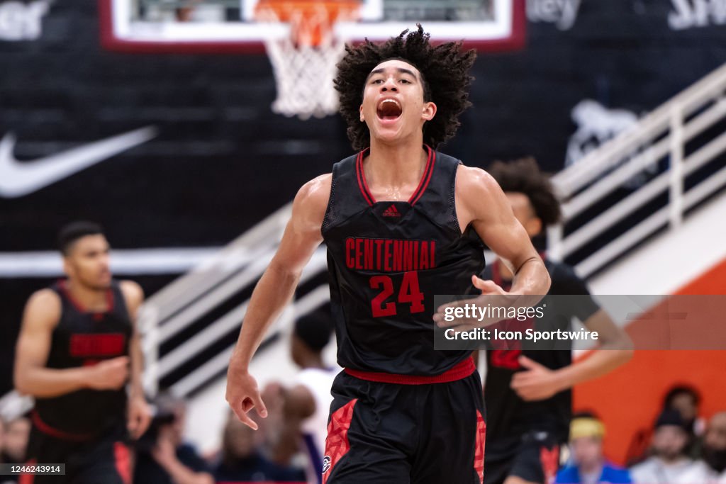 Jared McCain of Centennial reacts during the Hoophall Classic high