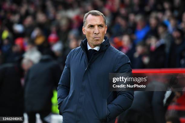 Brendan Rodgers, manager of Leicester City during the Premier League match between Nottingham Forest and Leicester City at the City Ground,...