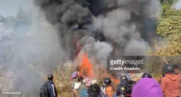 Screen grab taken from a video shows a view of Pokhara airport, where Yeti Airlines plane carrying more than 70 people crashes in Pokhara, Nepal...