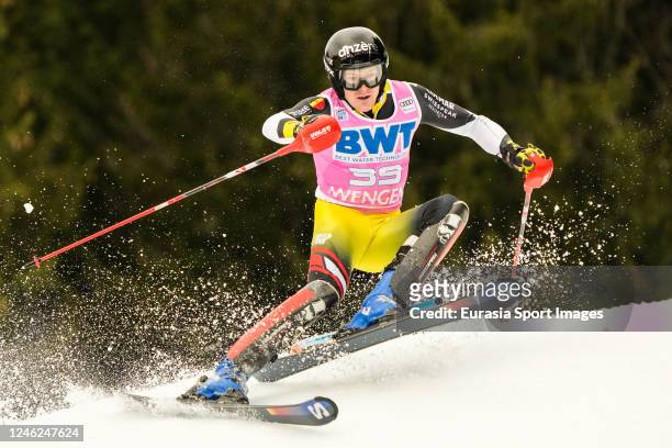 Armand Marchant of Belgium in action during the Audi FIS Alpine Ski World Cup Mens Slalom at Lauberhorn on January 15, 2023 in Wengen, Switzerland.