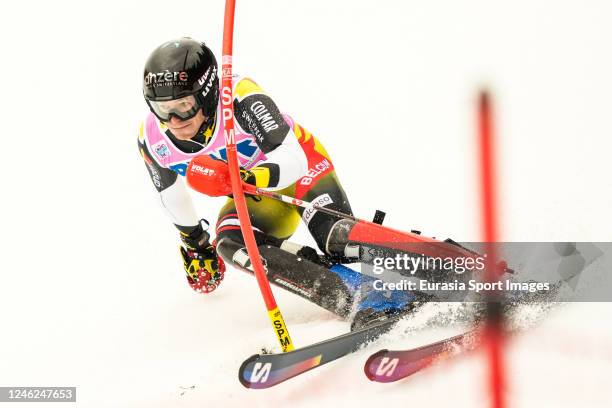 Armand Marchant of Belgium in action during the Audi FIS Alpine Ski World Cup Mens Slalom at Lauberhorn on January 15, 2023 in Wengen, Switzerland.