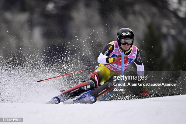 Armand Marchant of team Belgium in action during the Audi FIS Alpine Ski World Cup Men's Slalom on January 15, 2023 in Wengen, Switzerland.