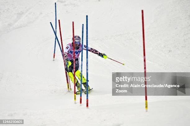 Dave Ryding of Team Great Britain in action during the Audi FIS Alpine Ski World Cup Men's Slalom on January 15, 2023 in Wengen, Switzerland.
