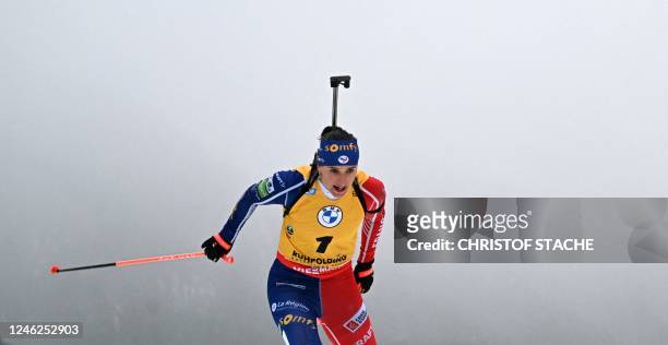 France's Julia Simon competes during the women's 12,5 km Mass Start competition of the IBU Biathlon World Cup in Ruhpolding, southern Germany, on...