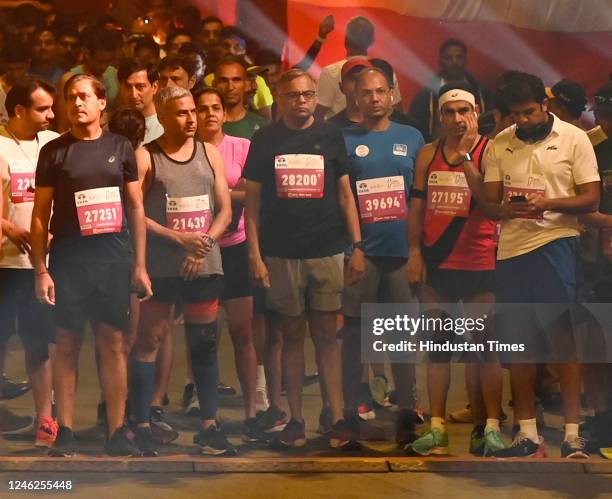 People take a part in a Half Marathon during the Tata Mumbai Marathon 2023 at Mahim, on January 15, 2023 in Mumbai, India.