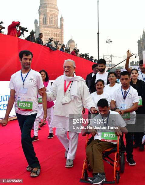 Senior Citizens Run with Disability runners participated during the Tata Mumbai Marathon 2023, on January 15, 2023 in Mumbai, India.