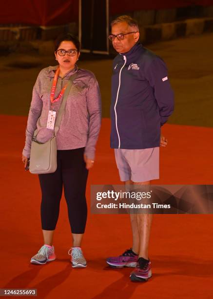 People take a part in a Half Marathon during the Tata Mumbai Marathon 2023 at Mahim, on January 15, 2023 in Mumbai, India.