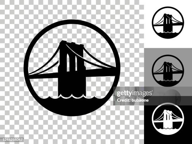 ilustrações, clipart, desenhos animados e ícones de ícone da ponte do brooklyn no fundo transparente do checkerboard - ponte suspensa