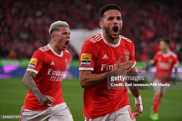 Goncarlo Ramos of Benfica scores a goal during the Liga Portugal Bwin match between SL Benfica and Sporting CP at Estadio do Sport Lisboa e Benfica...