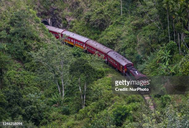 The train is pictured at Ella heading to Badulla on January 15, 2023. The train journey between Kandy and Badulla has been referred to as one of the...