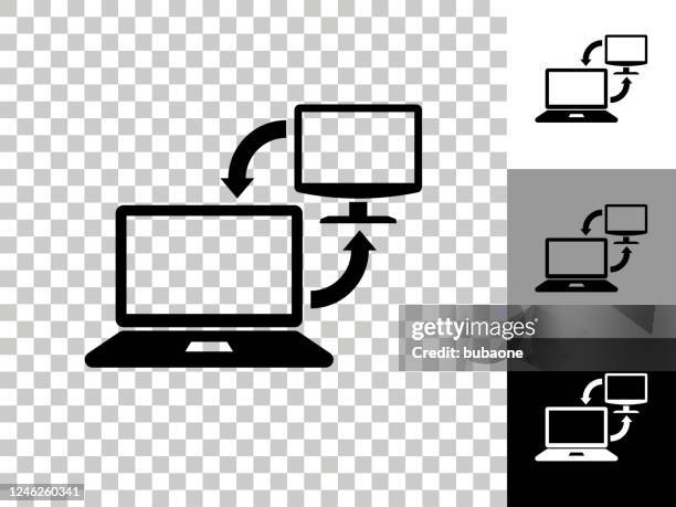 computer exchange icon on checkerboard transparent background - multiple computer screens white background stock illustrations