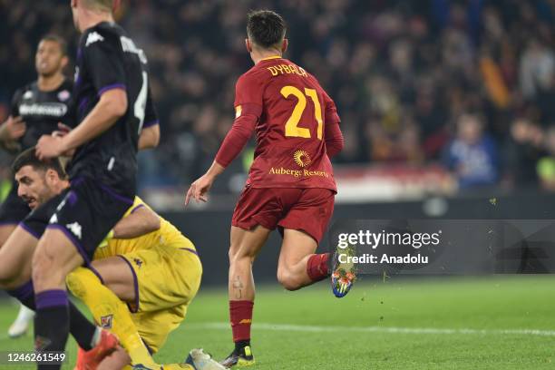 January 15 : Paulo Dybala of AS Roma celebrates with his team mates after scoring second a goal during Italian Serie A soccer match between AS Roma...