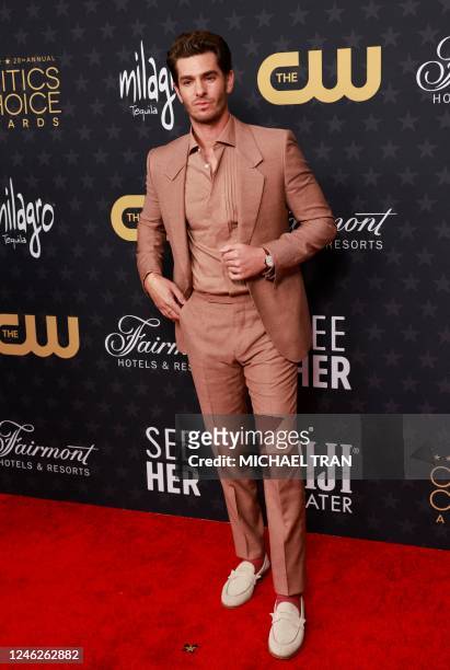 British-US actor Andrew Garfield arrives for the 28th Annual Critics Choice Awards at the Fairmont Century Plaza Hotel in Los Angeles, California on...