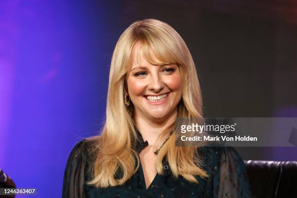 Melissa Rauch speaks onstage during the "Night Court" panel at the NBCUniversal presentations at the TCA Winter Press Tour held at The Langham,...