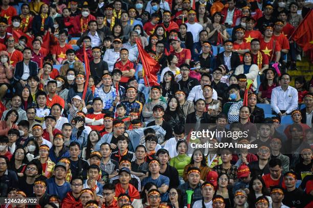 Vietnam fans seen cheering during the AFF Mitsubishi Electric Cup 2022 match between Vietnam and Thailand at My Dinh National Stadium. Final score;...