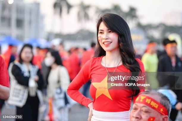 Vietnam fan seen cheering during the AFF Mitsubishi Electric Cup 2022 match between Vietnam and Thailand at My Dinh National Stadium. Final score;...