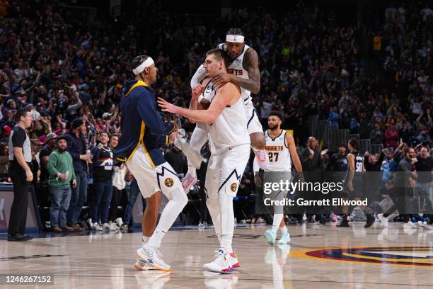 Kentavious Caldwell-Pope of the Denver Nuggets celebrates during the game against the Orlando Magic on January 15, 2023 at the Ball Arena in Denver,...