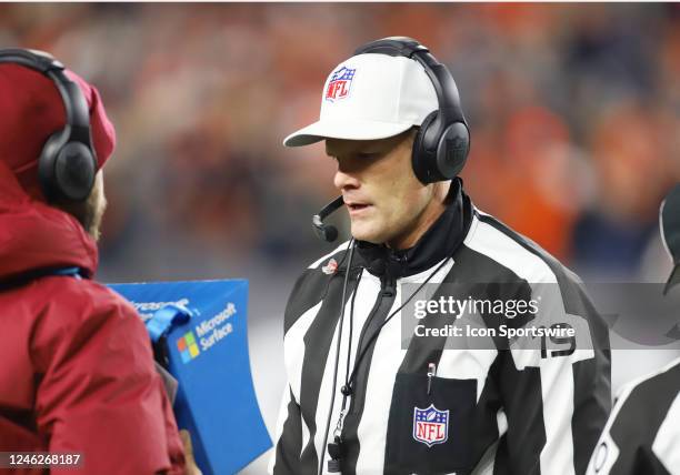 Referee Clay Martin reviews a scoring play in an AFC Wild Card Playoff game between the Baltimore Ravens and the Cincinnati Bengals on January 15 at...