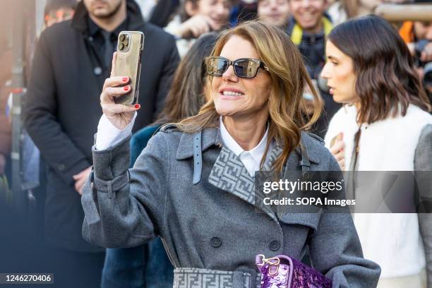 Anna Dello Russo is seen at Fendi show during the Milan Fashion Week Menswear Fall/Winter 2023/2024 in Milano.