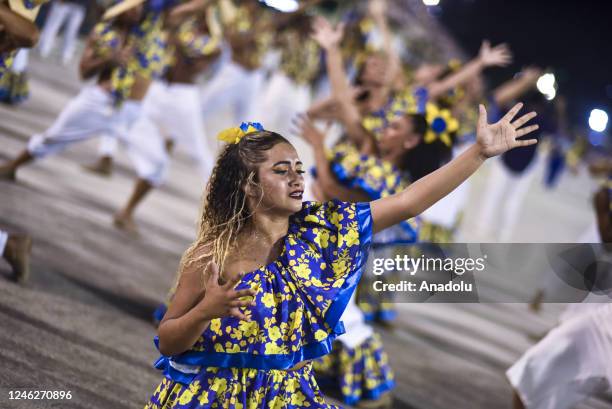 Samba school attendants practice dancing on the second day of rehearsals ahead of the famous Rio Carnival which will take place between February...