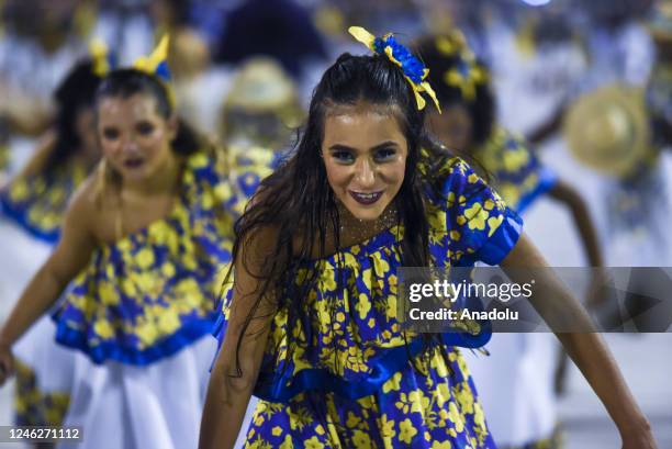 Samba school attendants practice dancing on the second day of rehearsals ahead of the famous Rio Carnival which will take place between February...