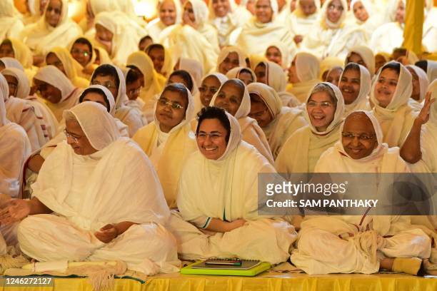 Nuns from the Jain community attend the ongoing Sparsh Mahotsav festival in Ahmedabad on January 16, 2023.