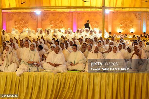 Nuns from the Jain community attend the ongoing Sparsh Mahotsav festival in Ahmedabad on January 16, 2023.