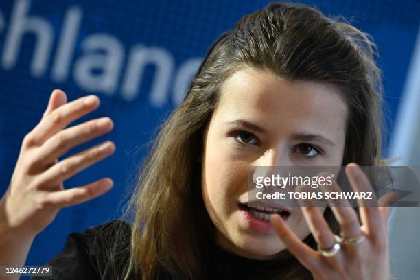 Luisa Neubauer, German climate activist of the "Fridays for Future" movement, addresses journalists at the Association of the Foreign Press in...