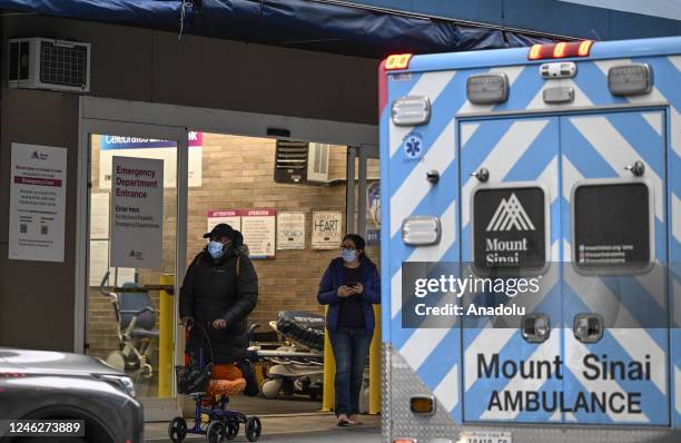 Patients are seen in front of the Mount Sinai Hospital in New York, United States on January 10, 2023. A strike at two New York City hospitals that...