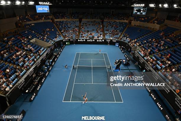 General view of Margaret Court Arena during the women's singles match between Madison Keys of the US and Russia's Anna Blinkova on day one of the...