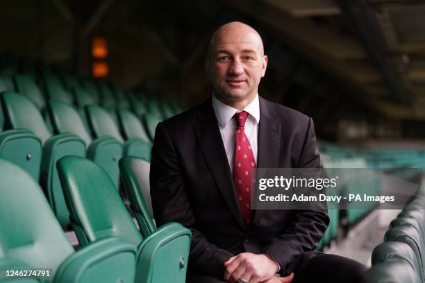 England head coach Steve Borthwick poses in the stands after the squad announcement ahead of the 2023 Guinness Six Nations at Twickenham Stadium,...