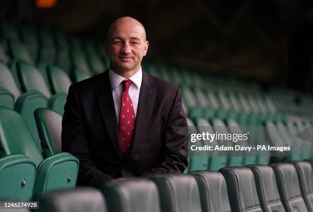 England head coach Steve Borthwick poses in the stands after the squad announcement ahead of the 2023 Guinness Six Nations at Twickenham Stadium,...