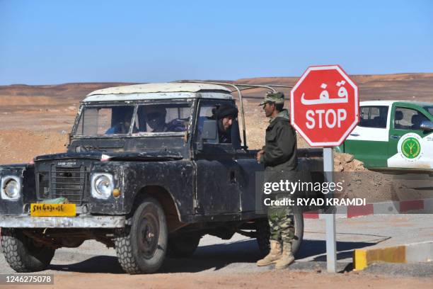 Member of the Sahrawi security forces mans a checkpoint outside the refugee camp of Dakhla, about 170 kms southeast of the Algerian city of Tindouf,...