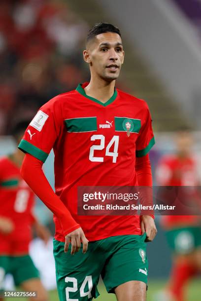 Badr Benoun of Morocco running during the FIFA World Cup Qatar 2022 3rd Place match between Croatia and Morocco at Khalifa International Stadium on...