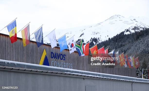 View of country flags as 53rd World Economic Forum , also known as Davos Summit starts in Davos, Switzerland on January 16, 2023. More than 2,700...