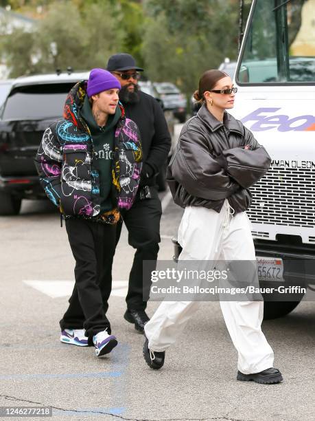 Justin Bieber and Hailey Bieber are seen on January 15, 2023 in Los Angeles, California.